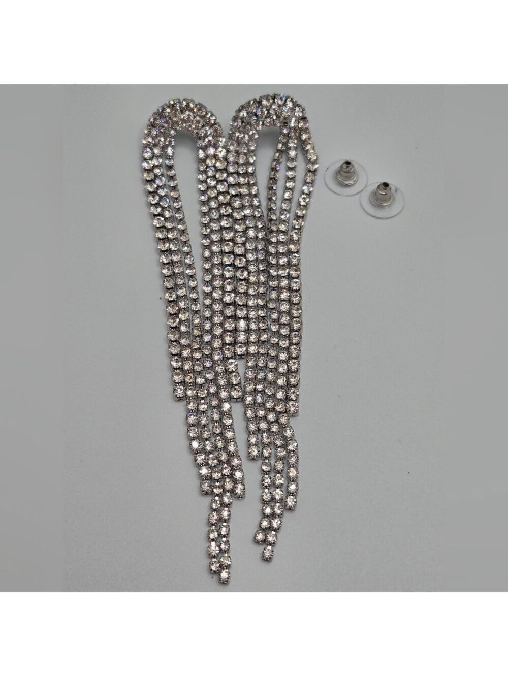 Bridal Long Crystal Rhinestone Fringe Earrings  925 Sterling Silver Posts 4.5"
